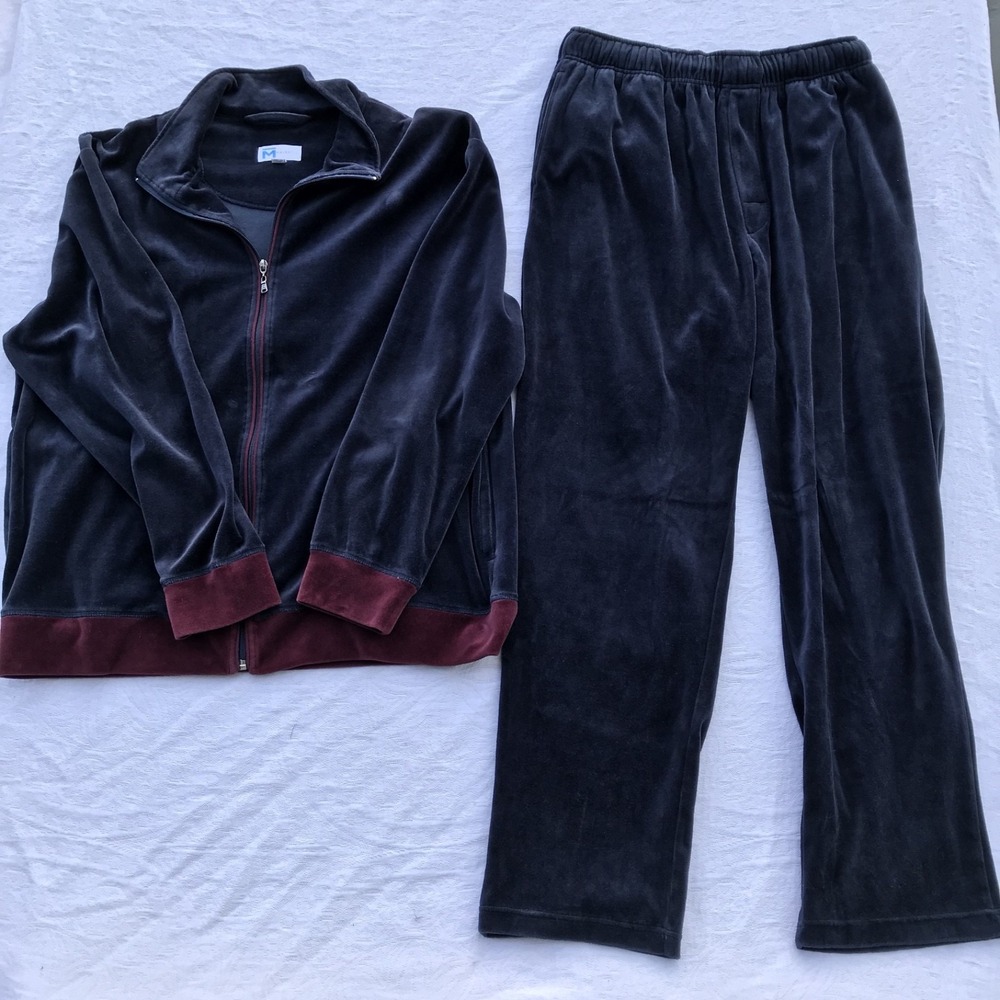 Vintage Y2K NAVY BLUE PURPLE Velour Sporty Casual 2000s Two Piece Track Suit / L